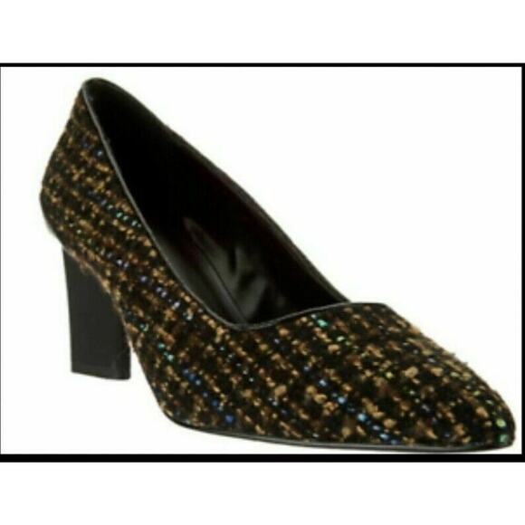 LOGO by Lori Goldstein Liza Shoes Women 7.5 Pointed Toe Block Heel Leather Tweed - Picture 1 of 7